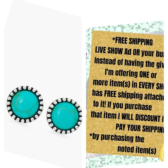 CHICOS KATE Turquoise Silver Tone Round Stud Post Pierced EARRINGS Jewelry Lady - Picture 1 of 15